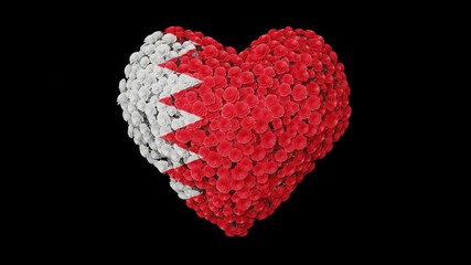 Bahrain National Day. Independence Day. Heart shape made out of flowers on black background. 3D rendering.
