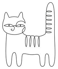 Pet. Cat in modern trendy style with one line. Solid line, outline for decor, posters, stickers, logo. Vector illustration.