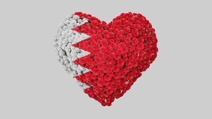 Bahrain National Day. Independence Day. Heart shape made out of flowers on white background. 3D rendering.