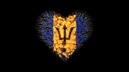 Barbados National Day. Independence Day. Heart shape made out of flowers on black background. 3D rendering.