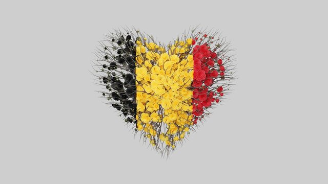 Belgian National Day. Heart shape made out of flowers on white background. 3D rendering.