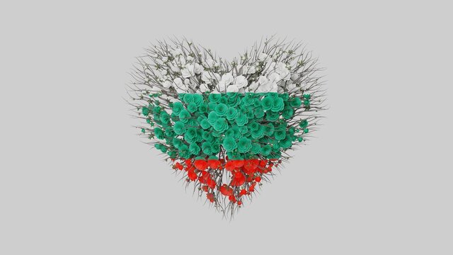 Bulgaria National day. Independence day. Heart shape made out of flowers on white background. 3D rendering. - Powered by Adobe