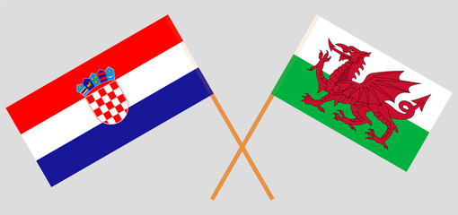 Obraz na płótnie Canvas Crossed flags of Croatia and Wales. Official colors. Correct proportion