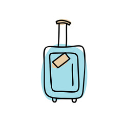 Time to travel, vacation planning concept illustration with hand luggage suitcase of tourism, journey, trip, tour, voyage. Summer vacation doodle icon