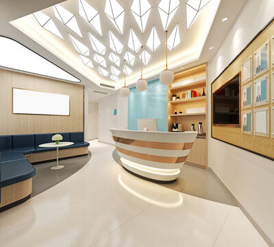 3d render of clinic reception  waiting room