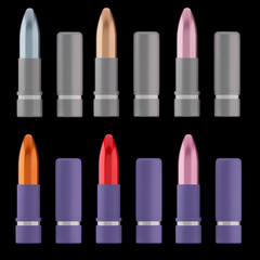 lipstick set, black background. 3d illustration