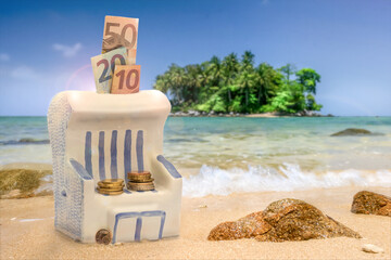 Konzept Corona Spardose Urlaub Geld Fokus auf Sparb&uuml;chse