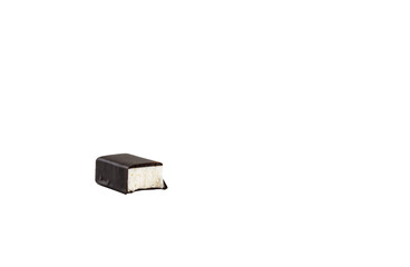 Sweets, candies with white filling, covered with chocolate in cut on a white background