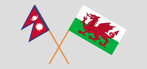 Crossed flags of Nepal and Wales. Official colors. Correct proportion