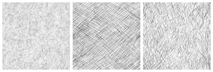 Seamless patterns set, line art, sketch textures. Simply fashion design. Black and white textures. Vector curves repeat illustration, contemporary, modern artistic art
