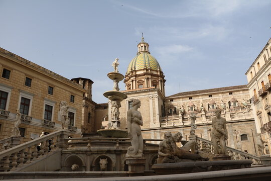 Fontana Pretoria and Chiesa di Santa Caterina d'Alessandria in Palermo, Sicily Italy