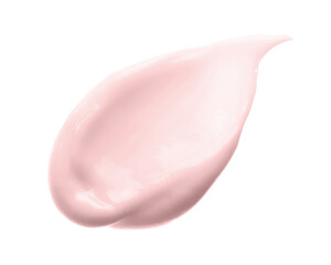 Pink cosmetic cream swipe isolated on white. Facial antiaging hand cream swatch with collagen....