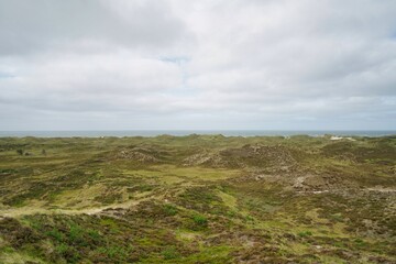 Jutland, wilderness landscape on cloudy day with north sea in far