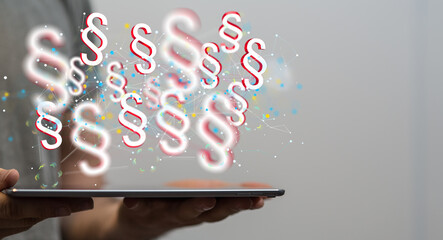 Businessman using 3D rendering digital paragraph law symbol