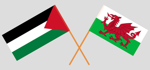 Crossed flags of Palestine and Wales. Official colors. Correct proportion