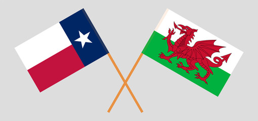Crossed flags of the State of Texas and Wales. Official colors. Correct proportion