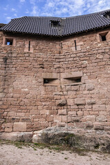 Haut-Koenigsbourg Castle - medieval castle built in XII century, located in Vosges mountains just west of Selestat. Commune of Orschwiller, Bas-Rhin departement of Alsace, France.