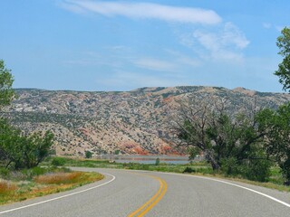 Winding road along the Wyoming landscape.
