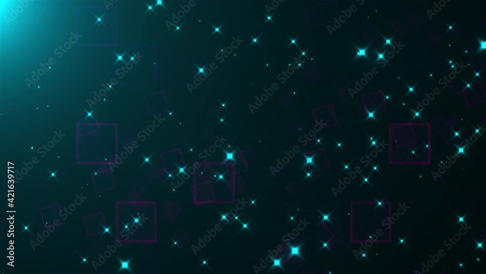Poster space with many abstract squares and stars . computer generated 3d rendering abstract glowing backgr