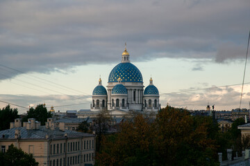 Nice view of the cathedral at sunset. Trinity Cathedral Saint Petersburg Russia. Faith of Orthodoxy. Easter christmas trinity.