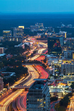 USA, Georgia, Atlanta, Downtown traffic at dusk
