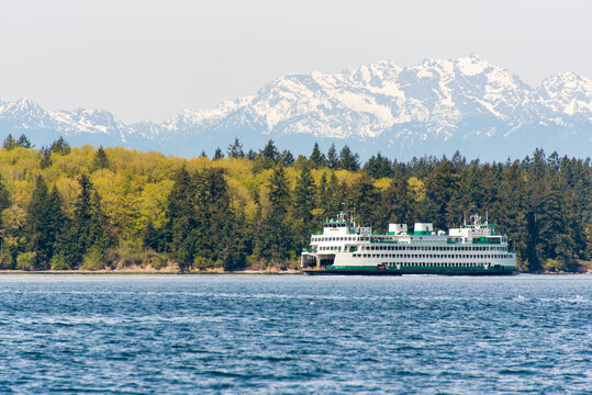 USA, Washington State, Puget Sound. Washington State ferry Bremerton to Seattle in Rich Passage