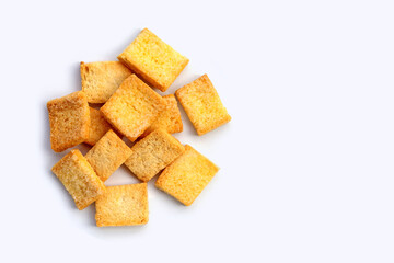 Crispy bread butter sugar on white.