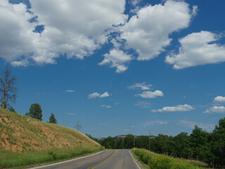 Beautiful landscape along a paved highway in Wyoming, USA.