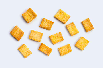 Crispy bread butter sugar on white.