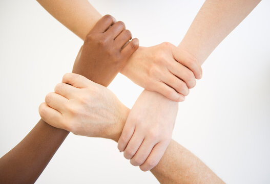 Four Hands Of Different Age Hold Up In The Air On White Stock Photo,  Picture and Royalty Free Image. Image 16134302.