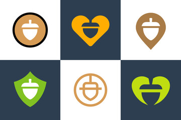Acorn or oaknut logo set, nut of the oaks symbol - Vector