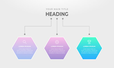 Hexagonal style three steps business infographic template