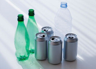 Plastic bottles and cans for recycling