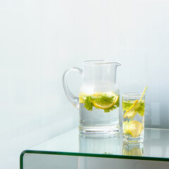 glass of lemonade or water with lemon