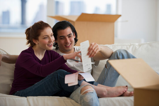 Couple looking at color swatches