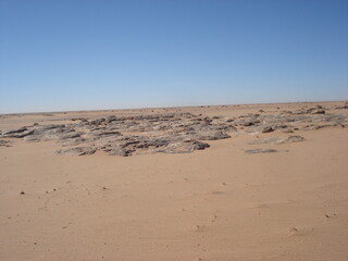 Fototapeta na wymiar roche et sable au milieu de désert algérien 