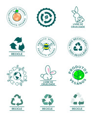 Selo Recicle, Reciclagem, Selo produto vegano, Selo Cruelty free, Selo livre de crueldade, produtos veganos