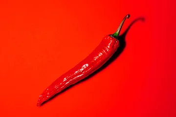Wall murals Hot chili peppers Red chilli pepper on red background