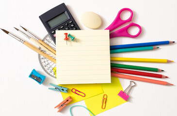 School supplies on white background. Back to school concept.