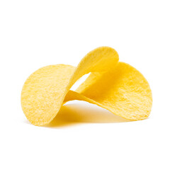 potato chip stack isolated on white background. yellow crunchy chip slice cut out