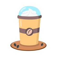 Vector illustration of ice coffee in plastic cup, logo and icon, perfect for advertising coffee products