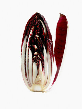 Studio shot of cross section of red cabbage