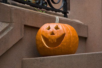 Jack-o-lantern on step