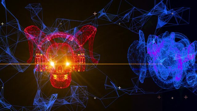 Techno Skull RGB VJ-Loop - 1 - Colorful RGB holograms of horned skulls with headphones. Perfectly looped! Connect it seamlessly with "Techno Skull RGB VJ-Loop - 2" and "Techno Skull RGB VJ-Loop - 3"