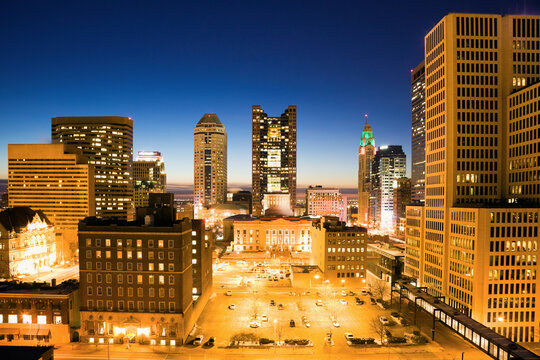 USA, Ohio, Columbus, Downtown illuminated at night