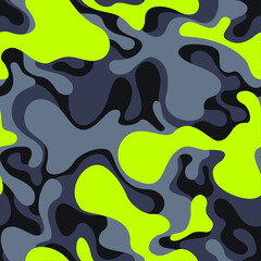 Fototapeta premium Camouflage texture seamless pattern with curve spots. Abstract military endless camo background for fabric and fashion textile print. Vector illustration.