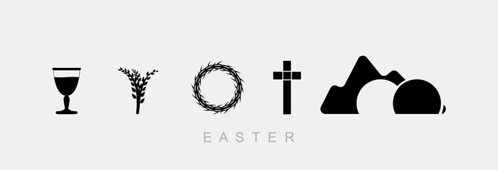 Easter inscription and cross, black logo on a white background. 