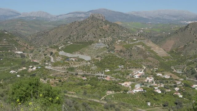 Landscape Masmullar hill a sunny day, Comares, Spain, tilt
