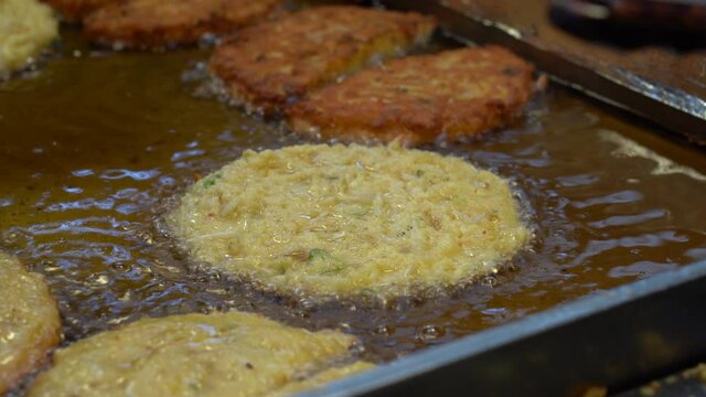 Korean traditional mung bean pancake, Street food in Korean market, Food made from healthy green beans, Simple snacks using green beans