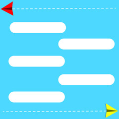 Obraz premium A vector of paper plane flying route on blue background and copyspace round rectangle. Presentation template concept